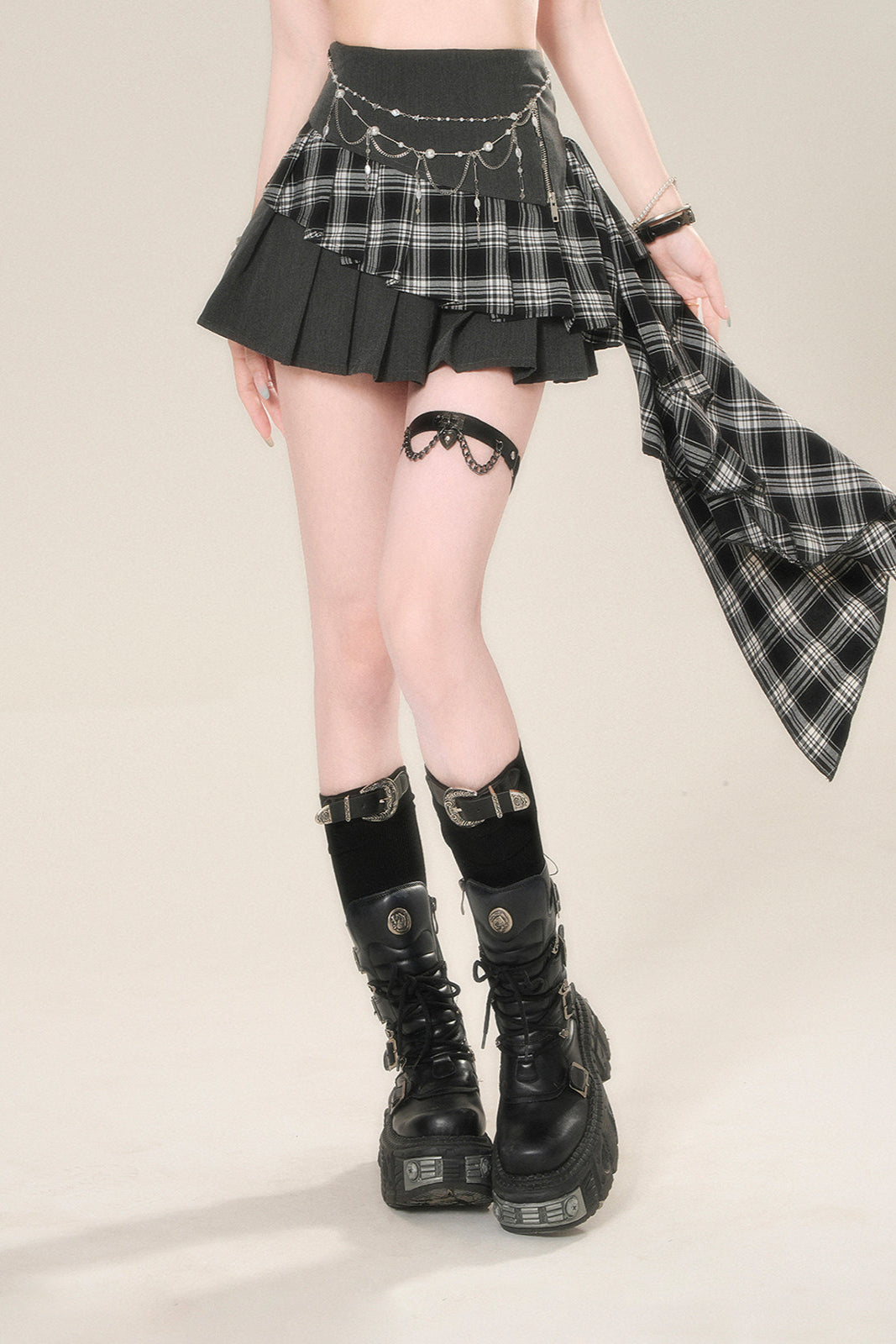 Aラインアメリカンミニスカートチェック