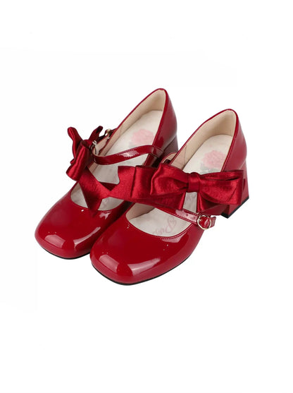 High Ribbon Heart Heel Shoes Ribbon Open Lolita Jewel