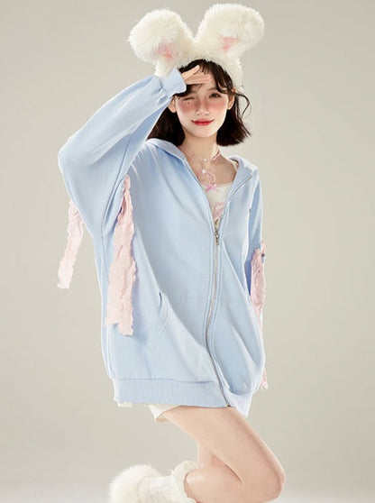 Sweet Pink Zip-Up Blue Hoodie Milk Ribbon