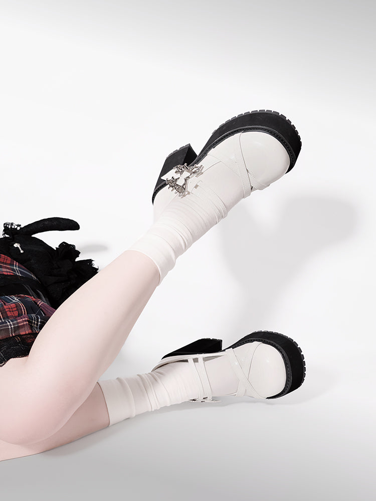 Style Platform Shoes College Butterfly Heel Block