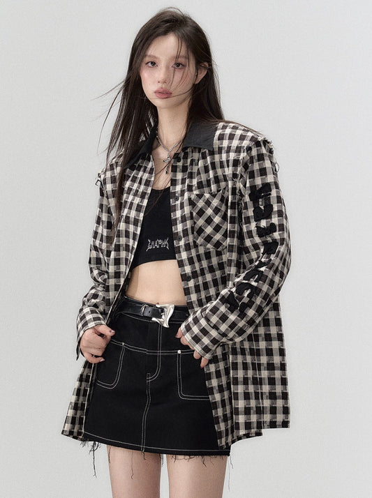 Check Shoulder Loose Silhouette Shirt