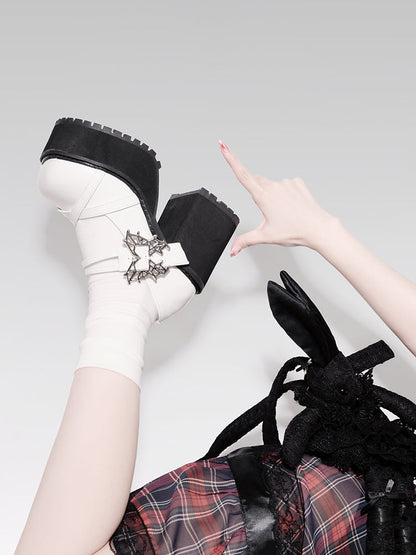 Style Platform Shoes College Butterfly Heel Block