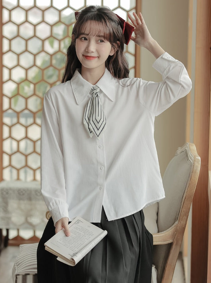 Schal + Revers Langes Hemd Rock Plissee