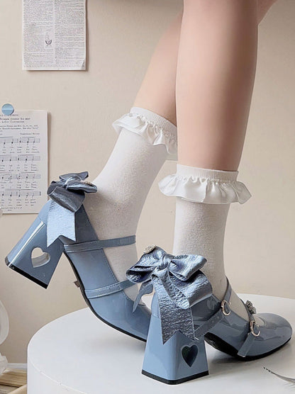 High Ribbon Heart Heel Shoes Ribbon Open Lolita Jewel