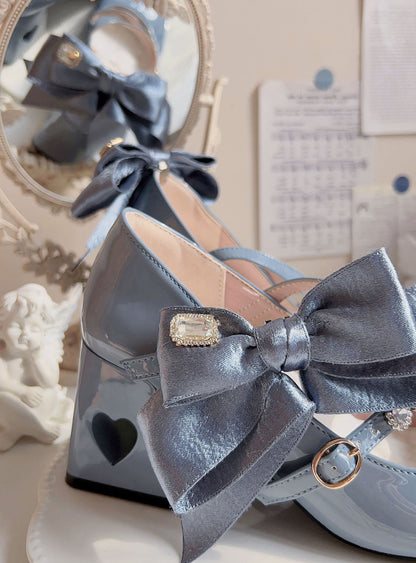 High Ribbon Heart Heel Shoes Ribbon Open Lolita Jewel