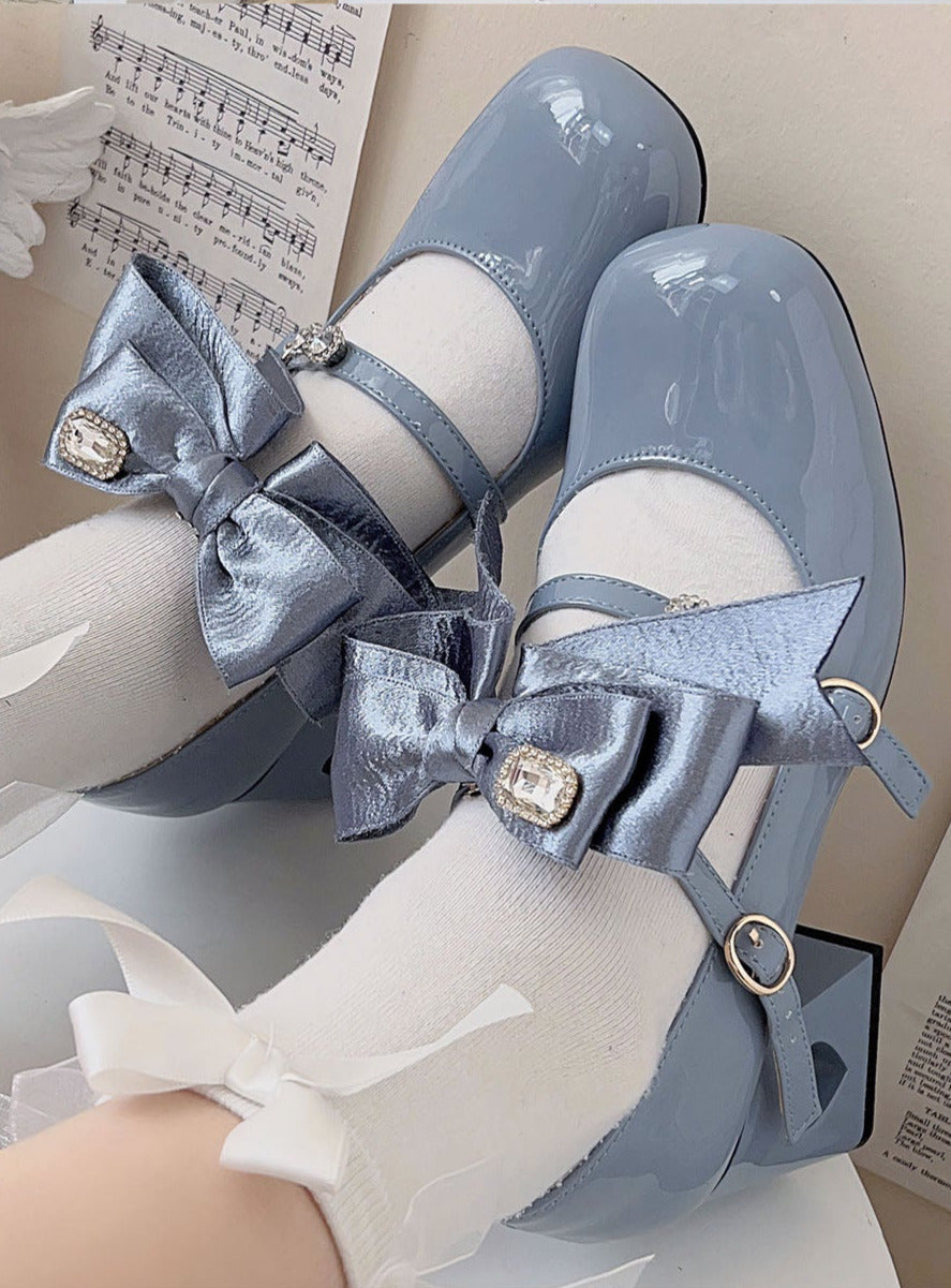High Ribbon Heart Heel Shoes Ribbon Open Lolita Jewel