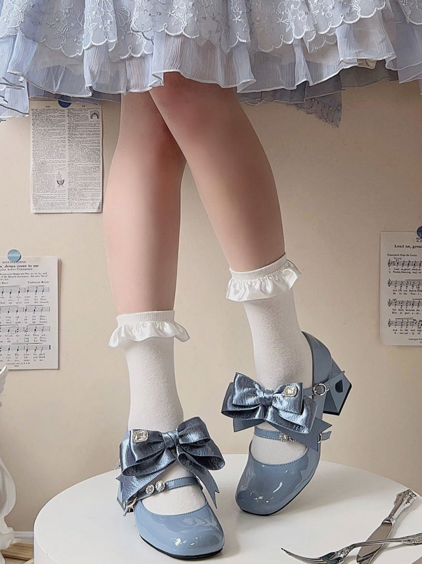 High Ribbon Heart Heel Shoes Ribbon Open Lolita Jewel