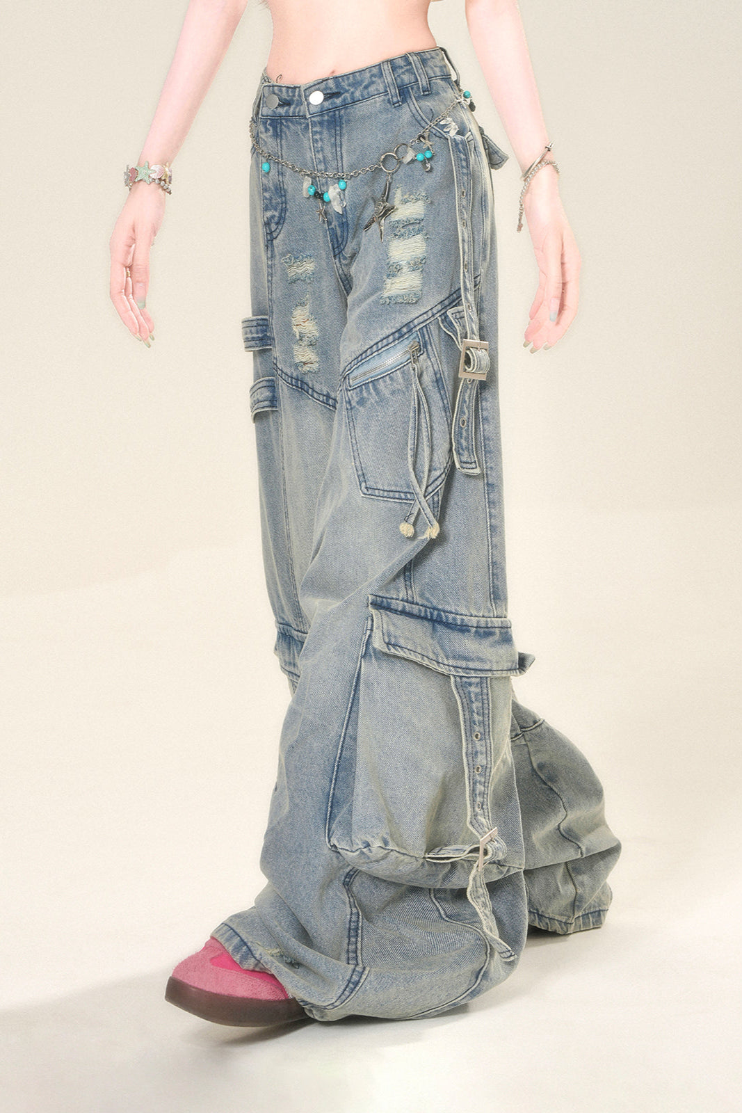 ストリートハイワイドリップデニムパンツ