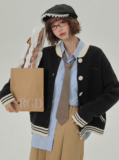 レイジーニットカーディガンカラーカレッジルーズスタンドスタイル