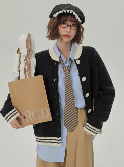 レイジーニットカーディガンカラーカレッジルーズスタンドスタイル