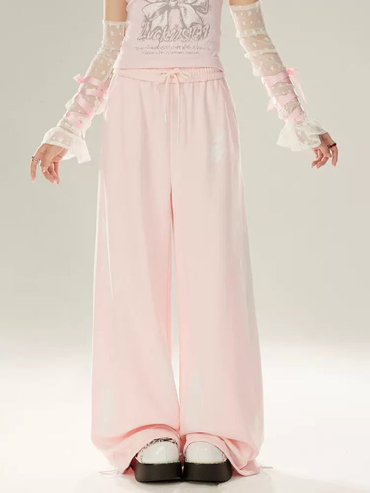 Casual Pants Hand Pink-white Painted