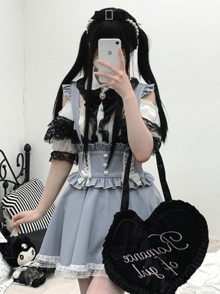 Spitzenrock mit Rüschen-Schulterriemen und Love Back