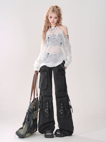 Off-the-shoulder Knit Halter Neck Top Openwork