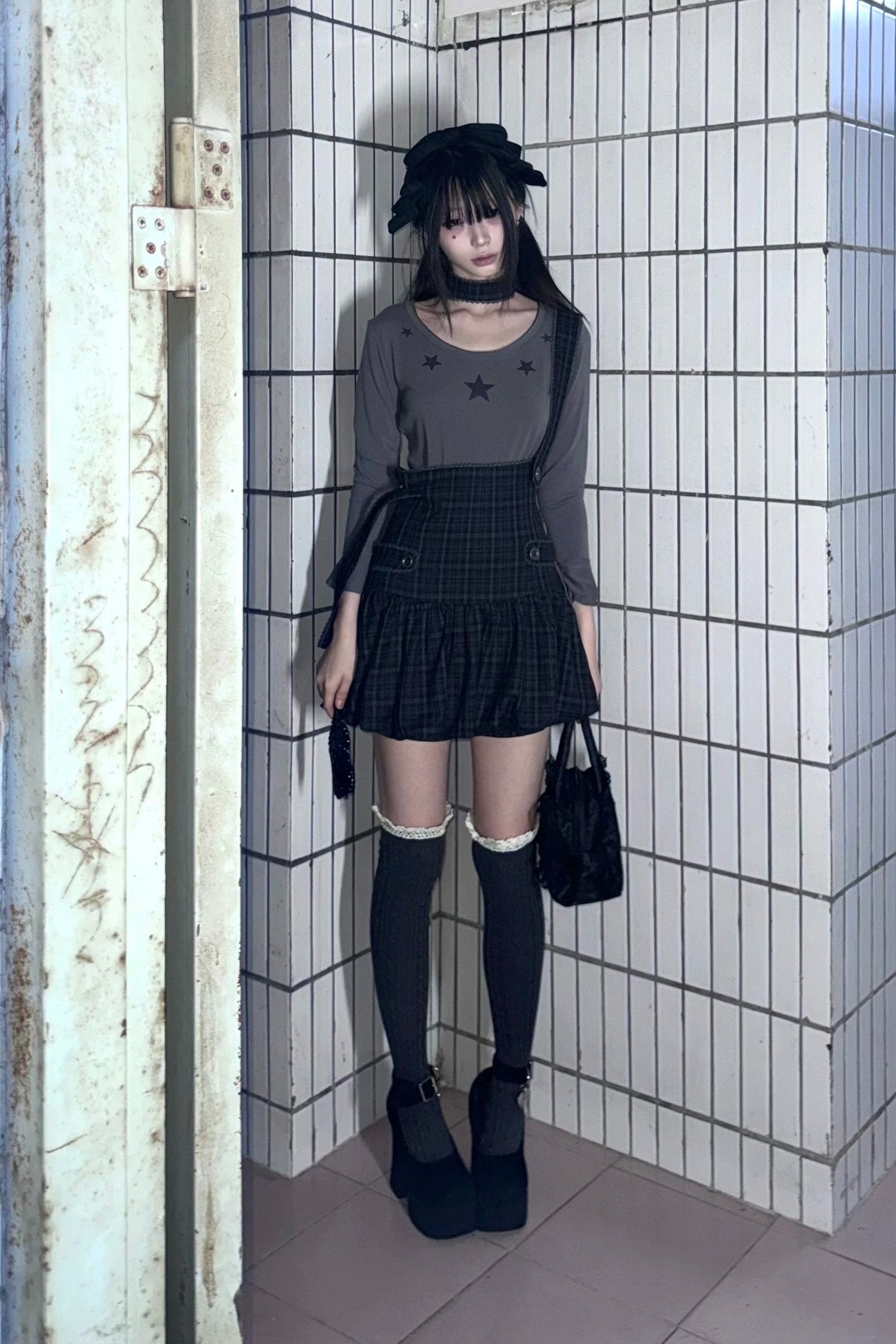スカートサスペンダー + インナーチェック柄チュチュパンツ