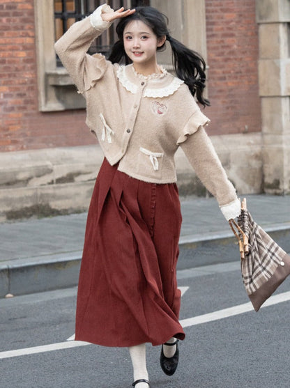 Rock Lang Cardigan Retro Creme Plissee