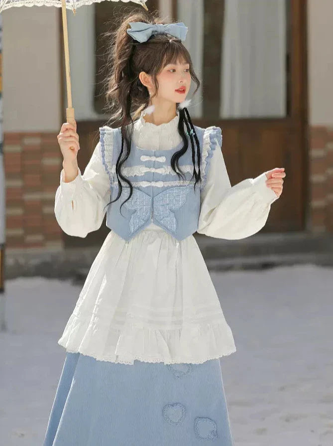 Weste Blau Wald Rüschen Schmetterling Rock China Blau Hemd