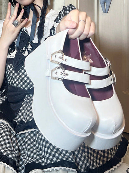 Gothic Round Retro Platform Toe Shoes Matte Punk Lace