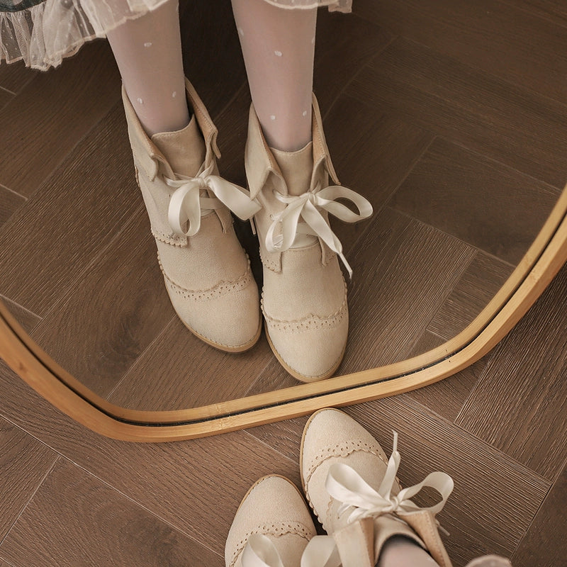 33-43 Lolita-Matching Round-Toe Block Heel Ankle Boots