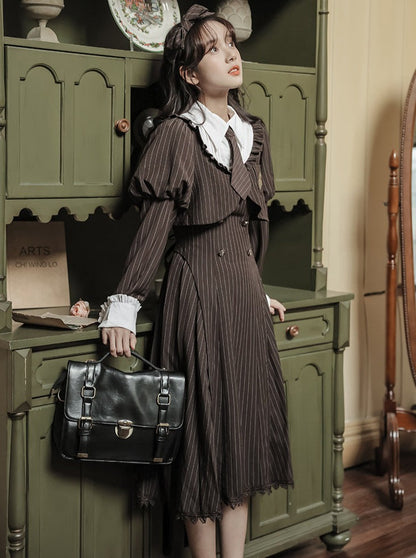 Dress Slim Middle Striped Retro Lolita