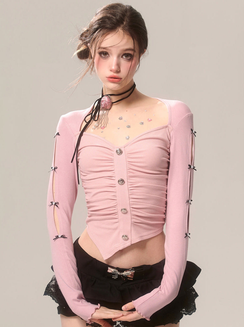 Romantic Sleeve Ribbon Top Shimmer