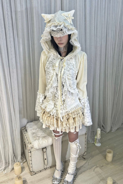 Cardigan Hooded Lace Luxury Velvet