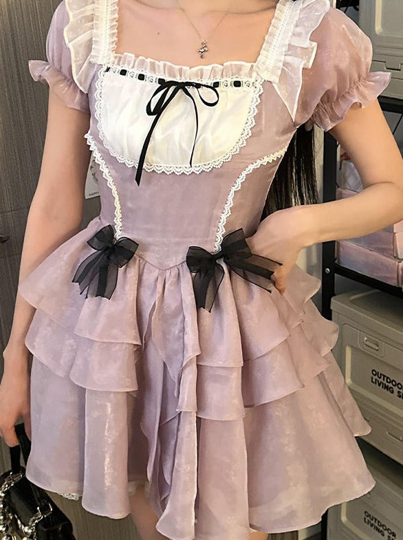 スイートドレスネックスクエアデッドラインガーリー