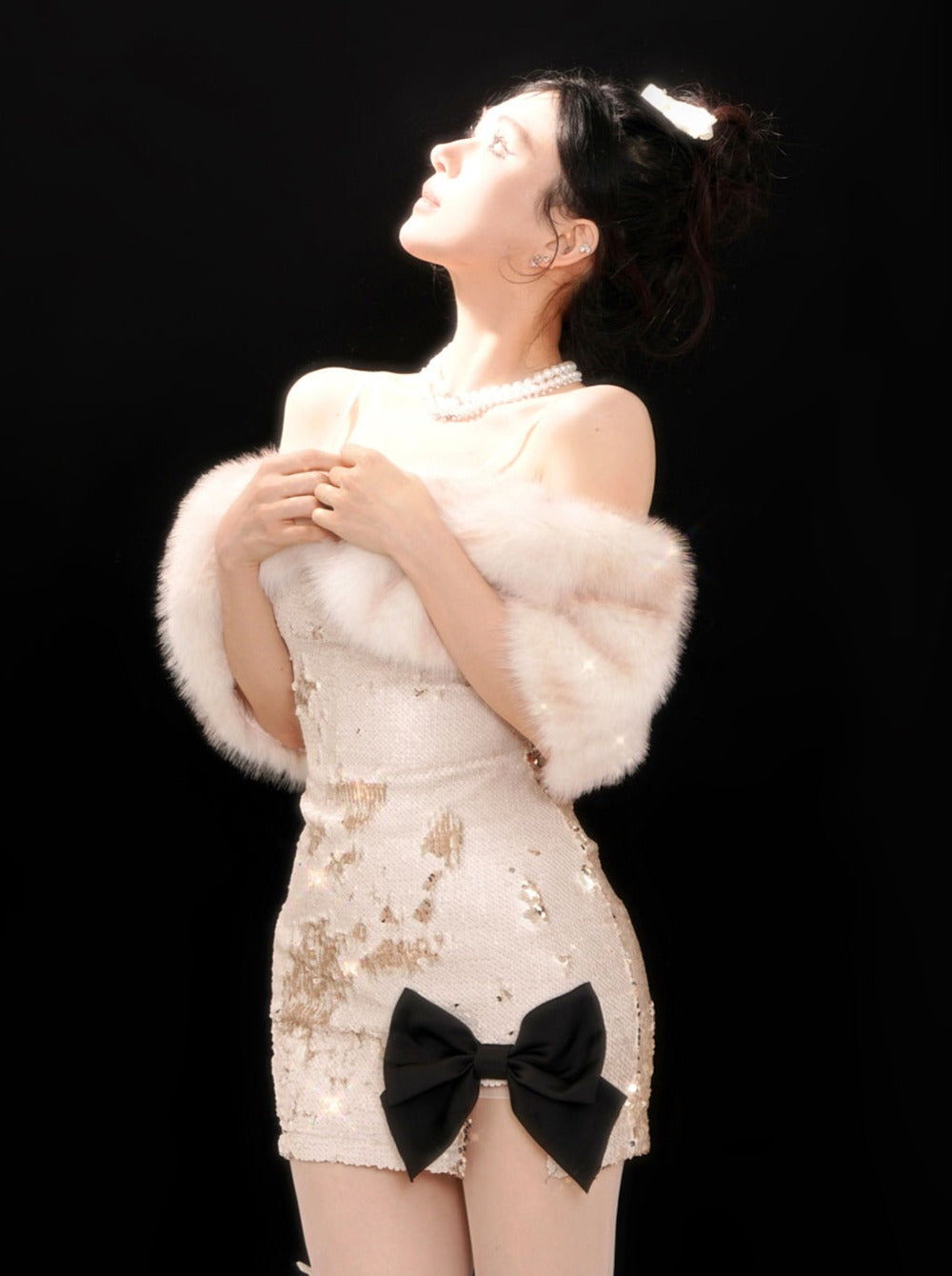 リボン スパンコール スリット ドレス ネクタイ