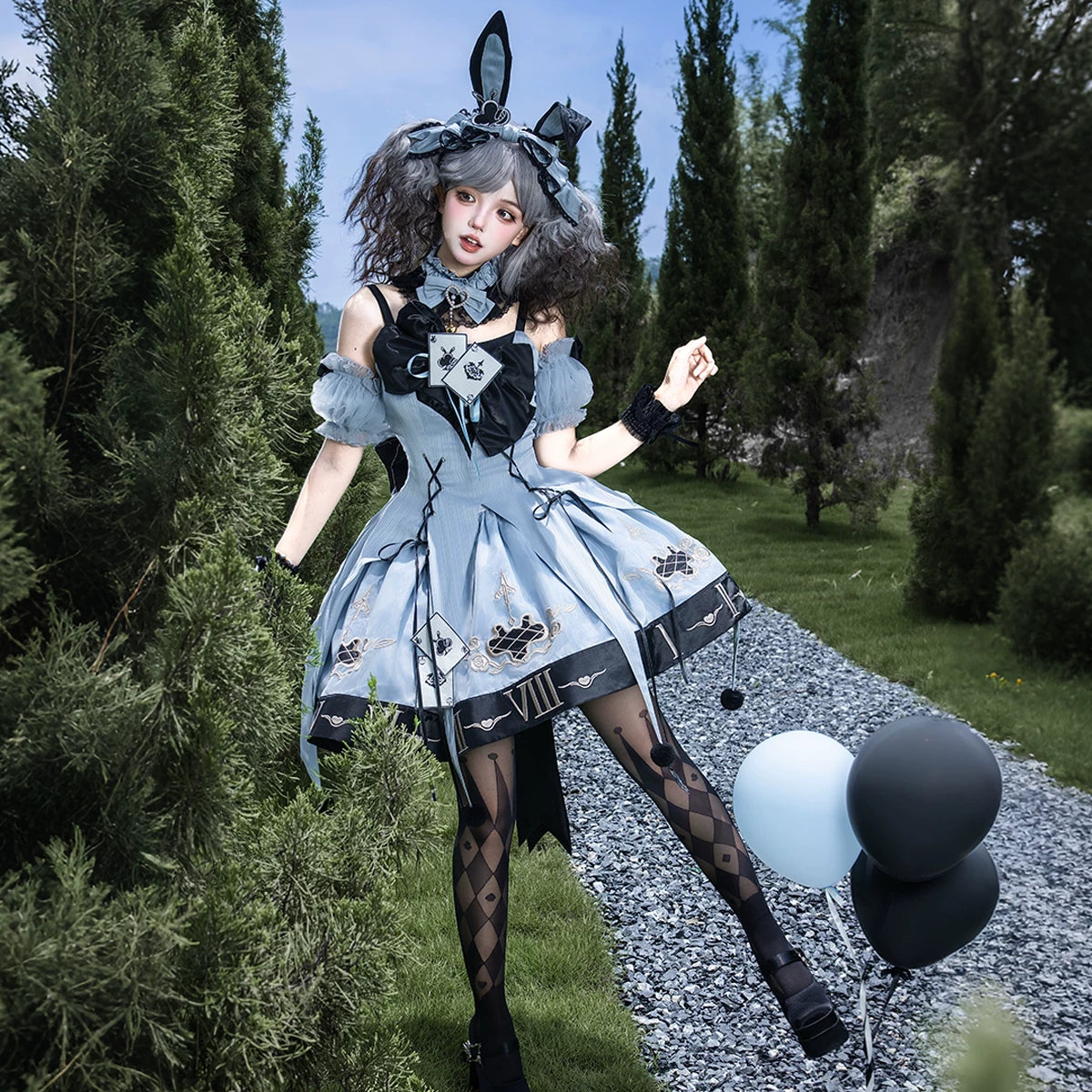 Gothic Lolita Clock Rabbit Card Game Dress Set