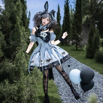Gothic Lolita Clock Rabbit Card Game Dress Set