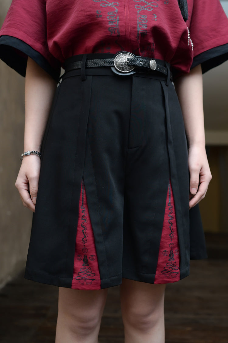 パンツ ダーク ハイウエスト チャイナ ハーフ