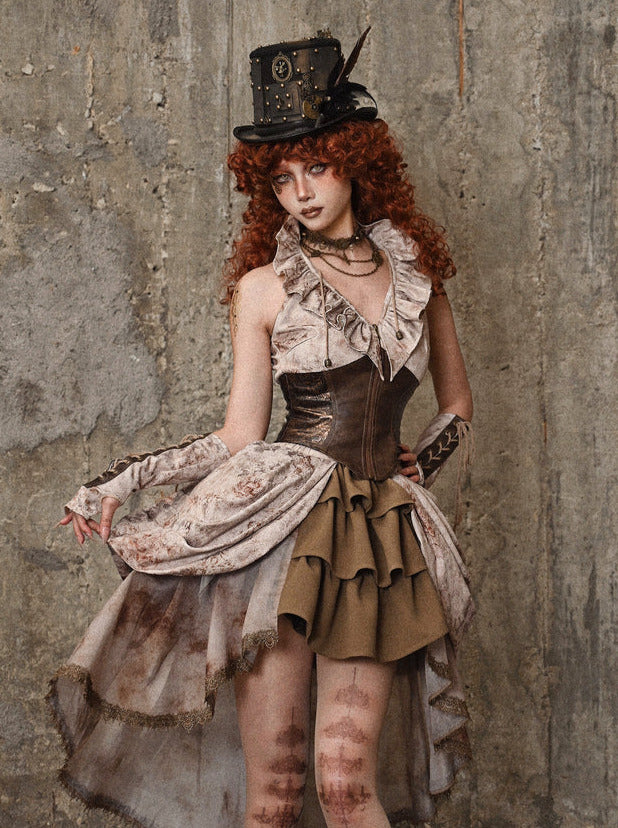 Team Punk Ruffle Heart Tie Collar Dye Top Retro Vest