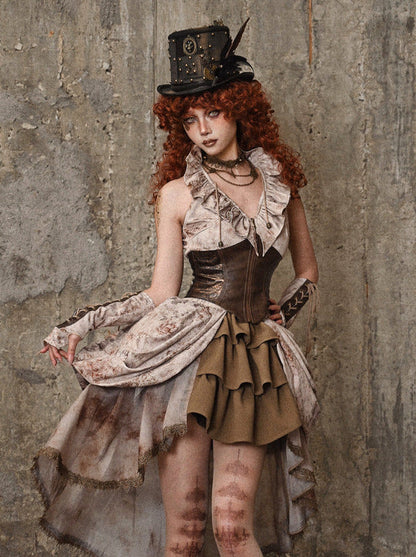 Team Punk Ruffle Heart Tie Collar Dye Top Retro Vest