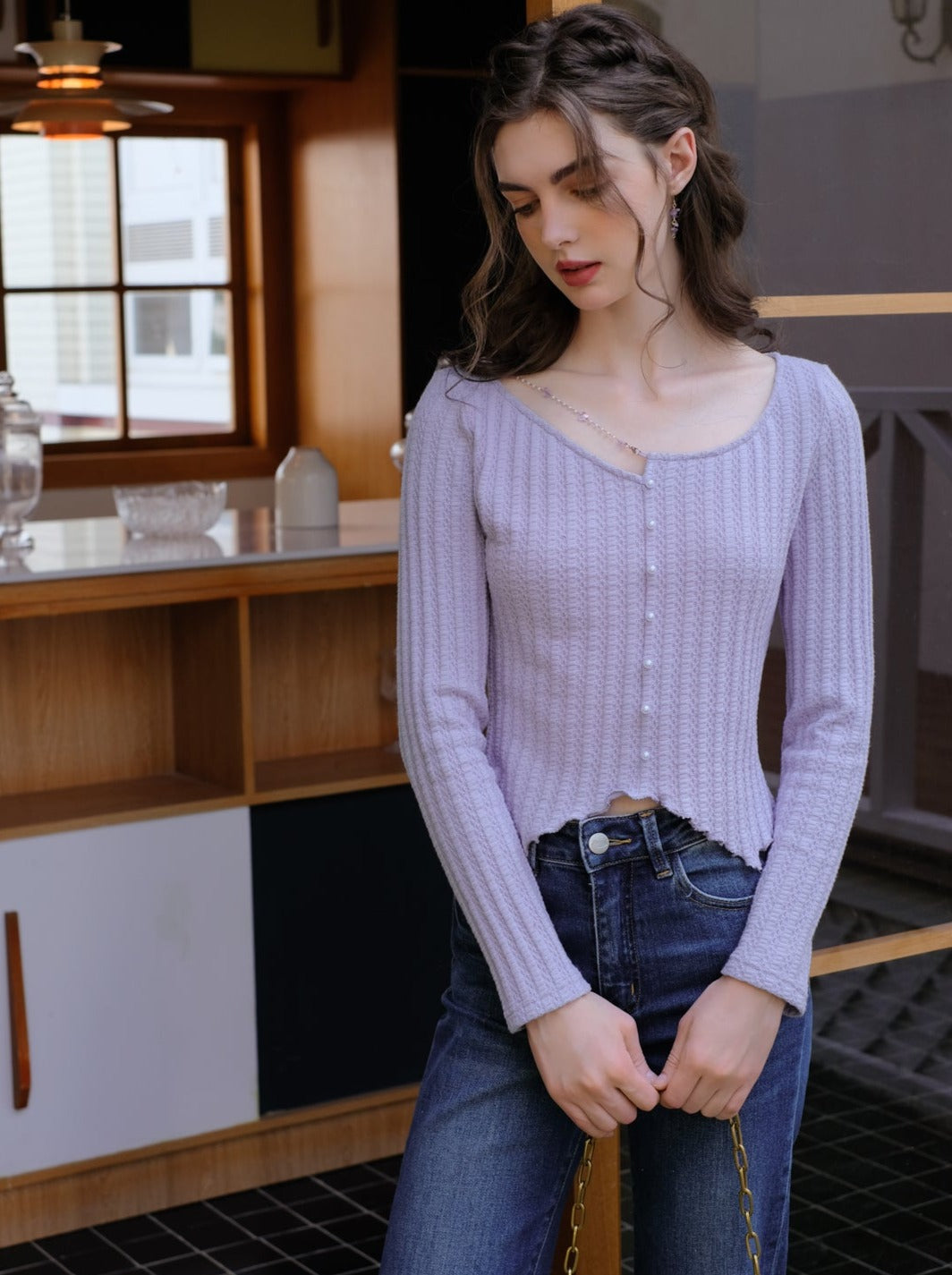 リブスプリングカーディガンニットタイツ