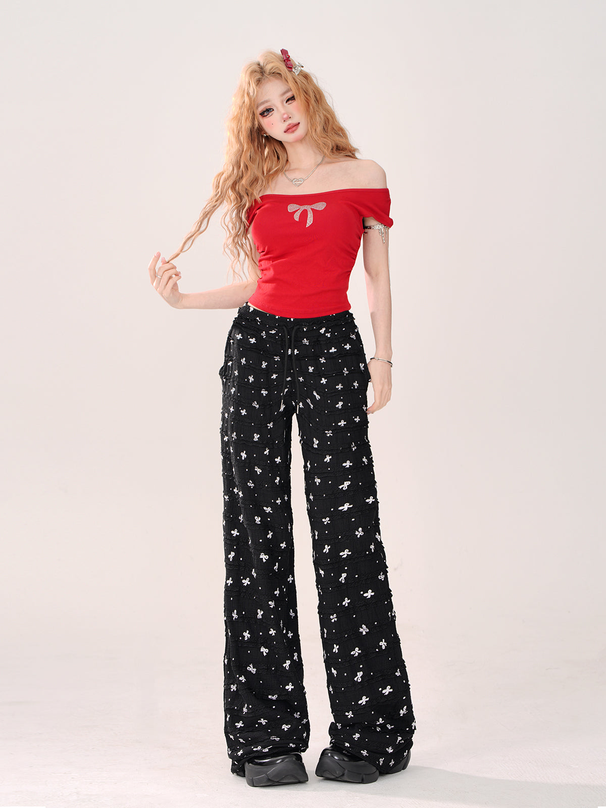 ゆったりリボンクールカジュアルパンツ