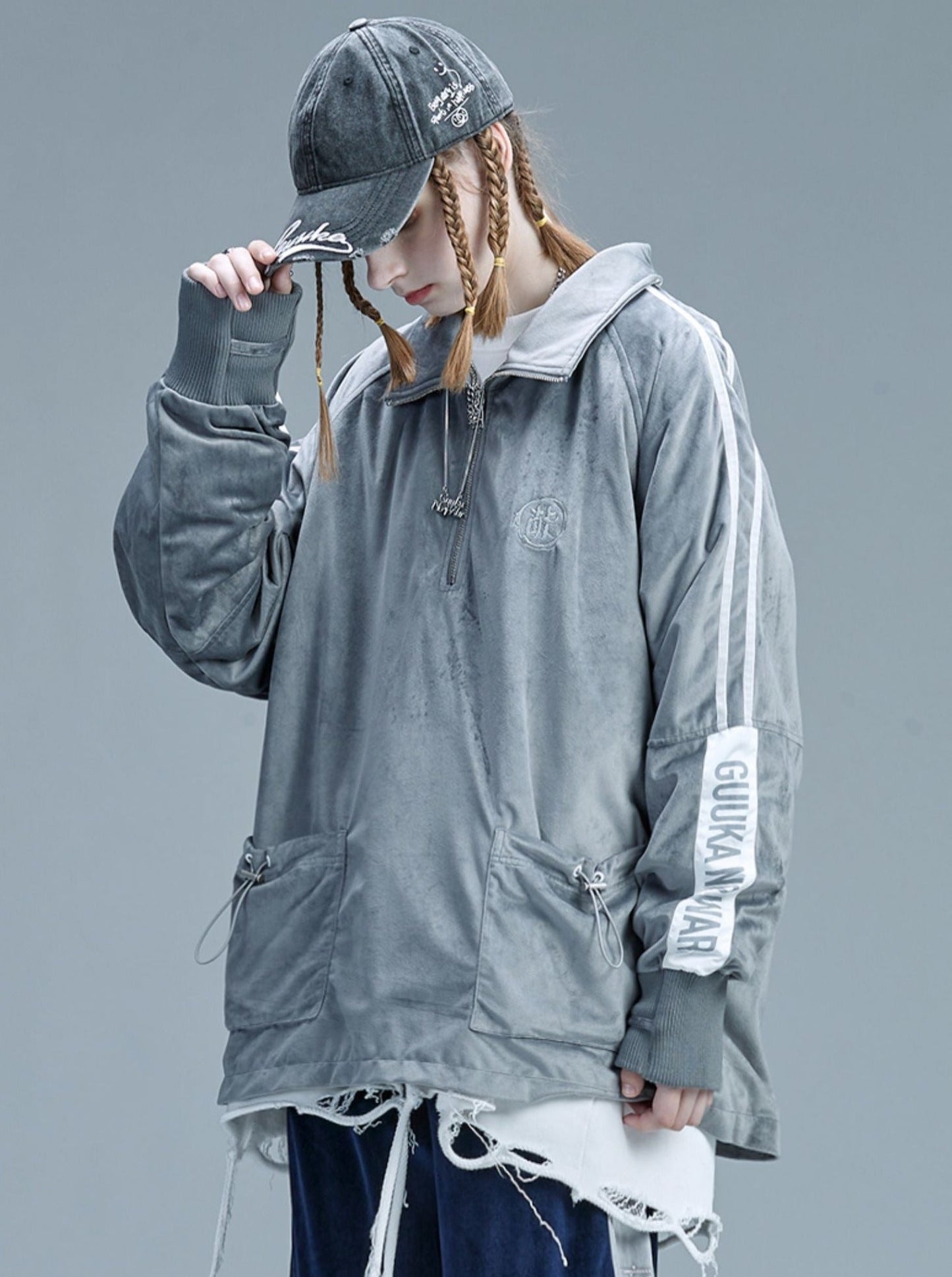 Logo Suede Grey Embroidery Pullover