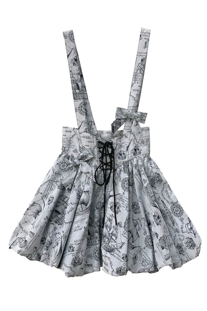 Retro Bow Ribbon Item Suspender Shirt Reserved + Tie Skirt