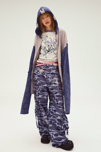 Bicolor Loose Hooded Hoodie Mode