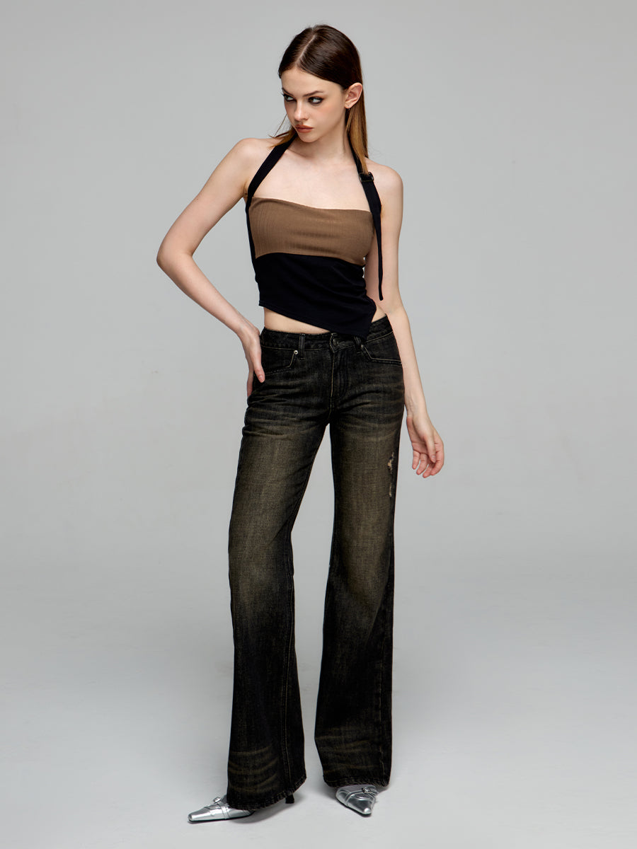 Zweifarbiges Top-Mode-Design mit Halsausschnitt