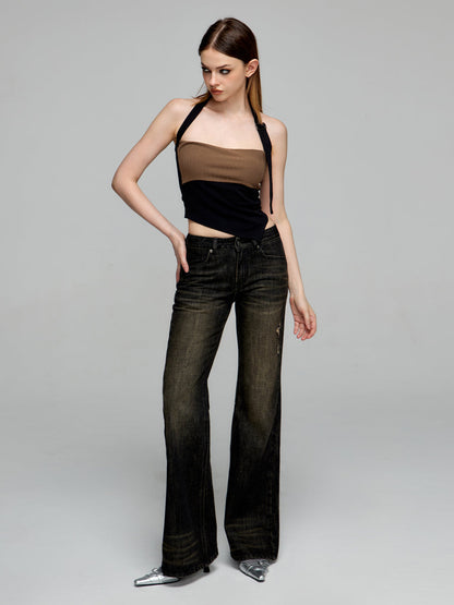 Zweifarbiges Top-Mode-Design mit Halsausschnitt