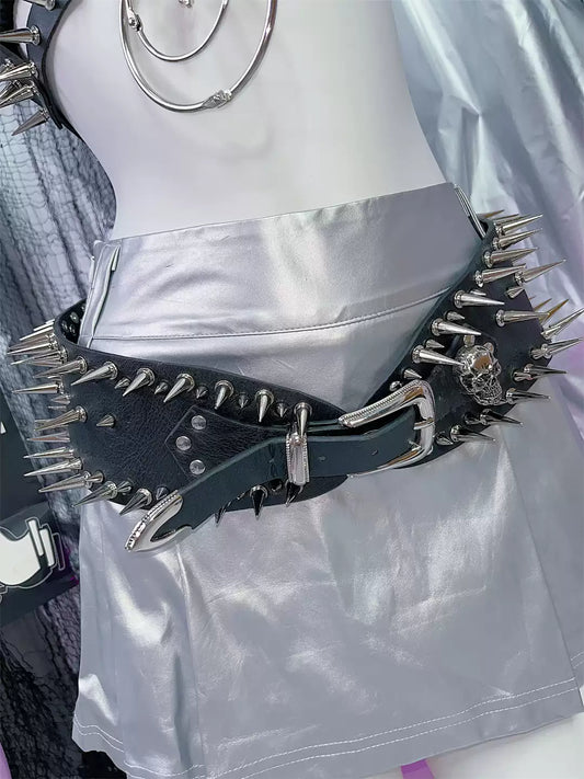 Steampunk Y2K Hip Hop Dark Rivet Skeleton Belt