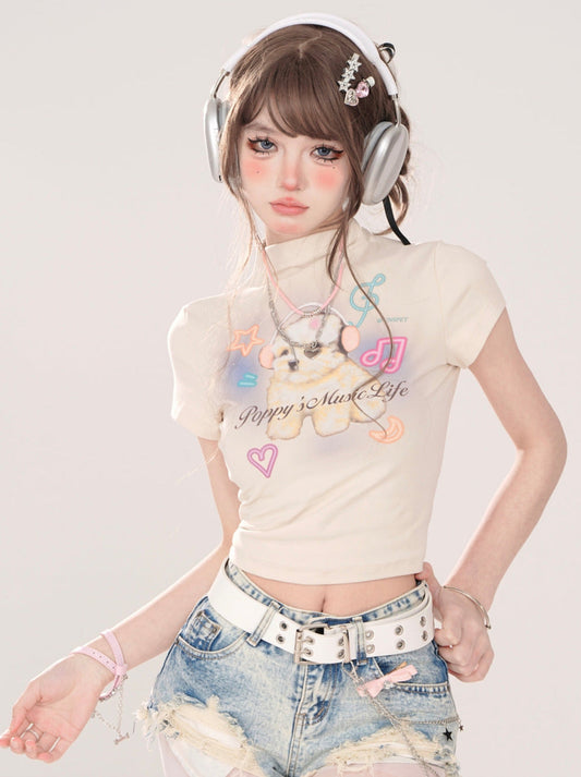 アメリカンショートTシャツプリントネックハイドッグリトルキューティー