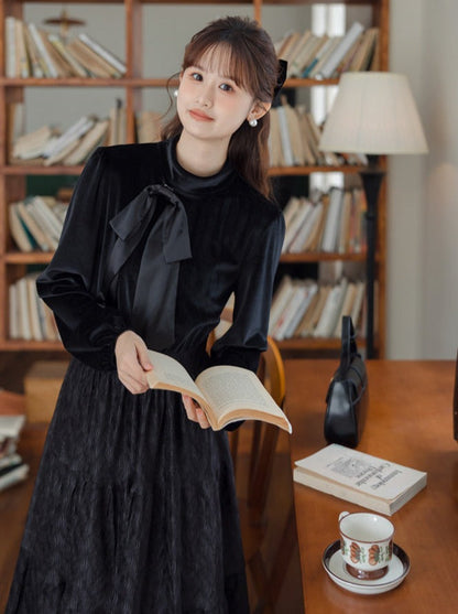 Dress Style Chic Velvet French Retro