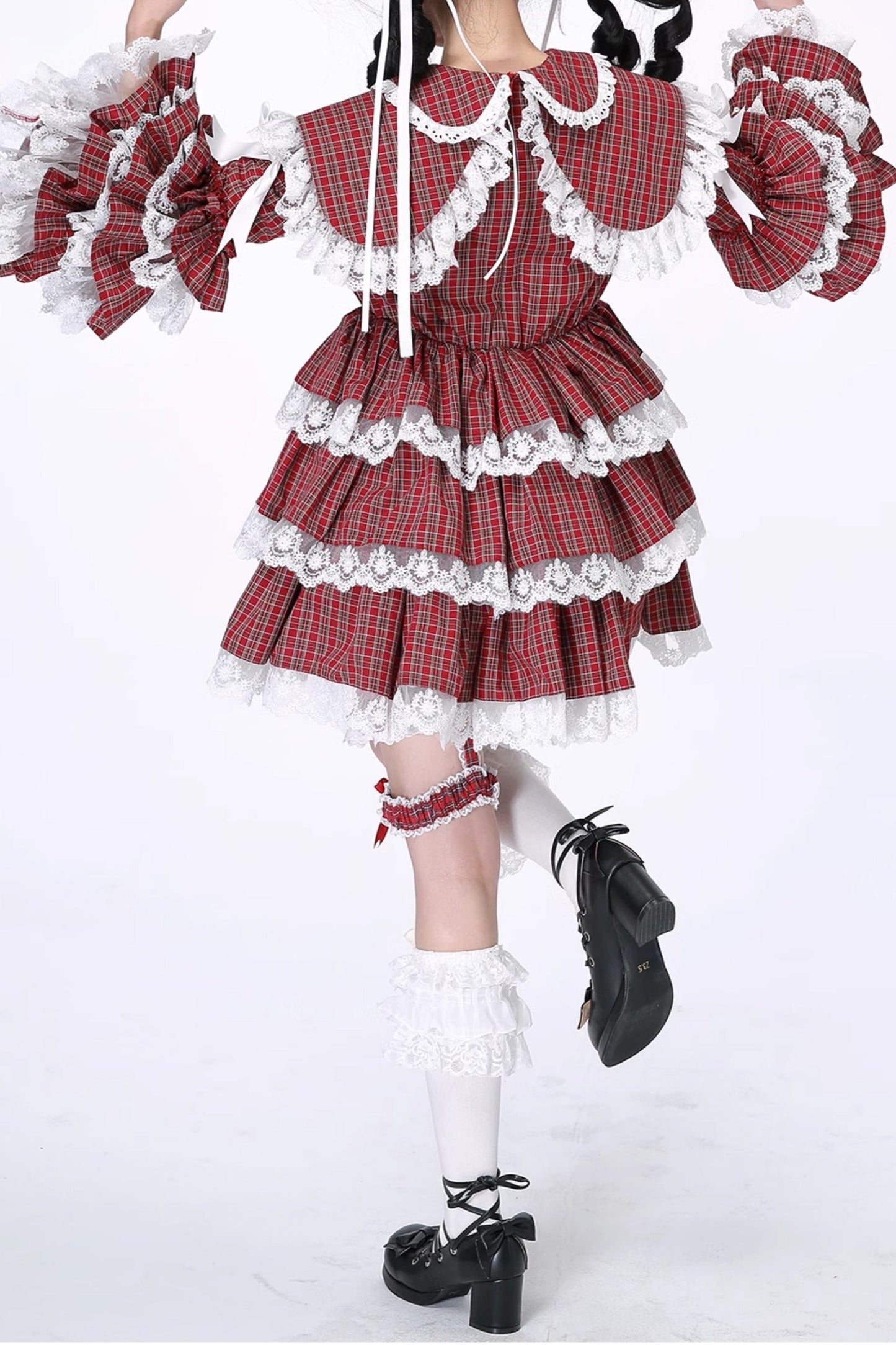 Puppe Vintage Kleid Check Retro