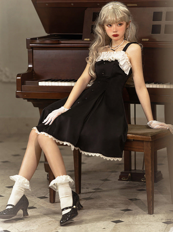 Song Love Elegantes Kleid Kurz/Lang Lolita Reservations Schwarz Piano Satin Sass