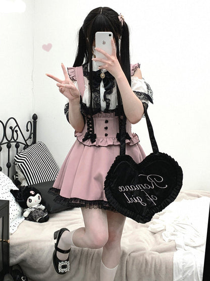 Spitzenrock mit Rüschen-Schulterriemen und Love Back