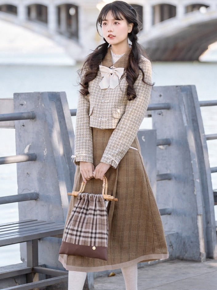 Retro Check + Blouse Flared Jacket + Girl Skirt