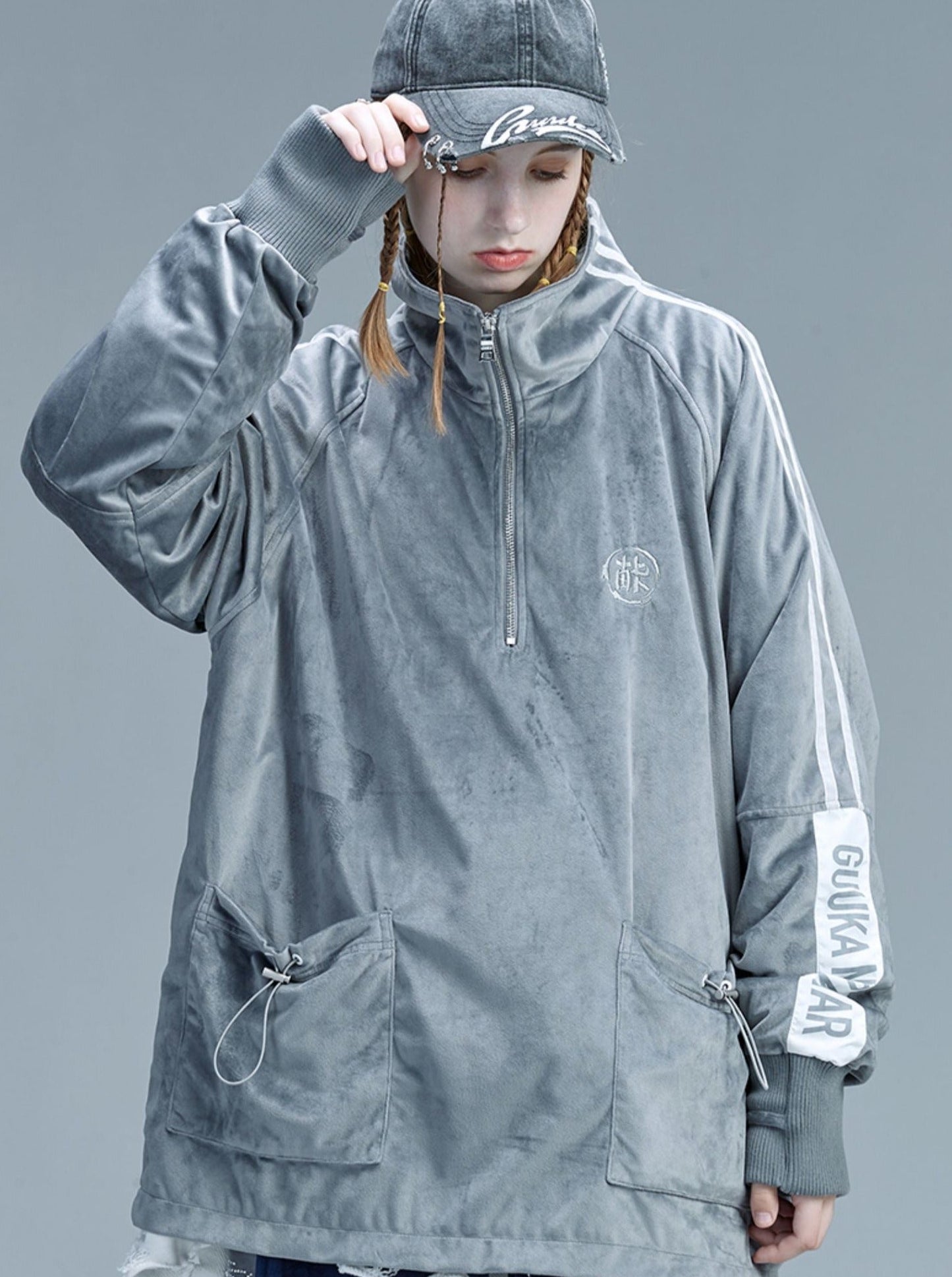 Logo Suede Grey Embroidery Pullover