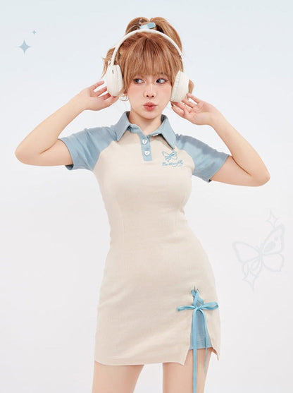ドレス バタフライ レースアップ スリット ポロ