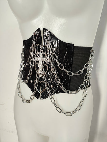 punk Y2K Velcro Chain Cross Niche Waist Seal