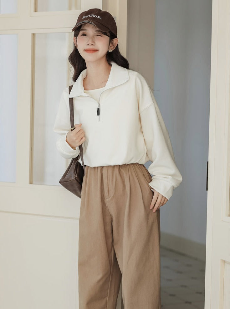 Pullover mit Reißverschluss, Sweatshirt im College-Stil, Revers